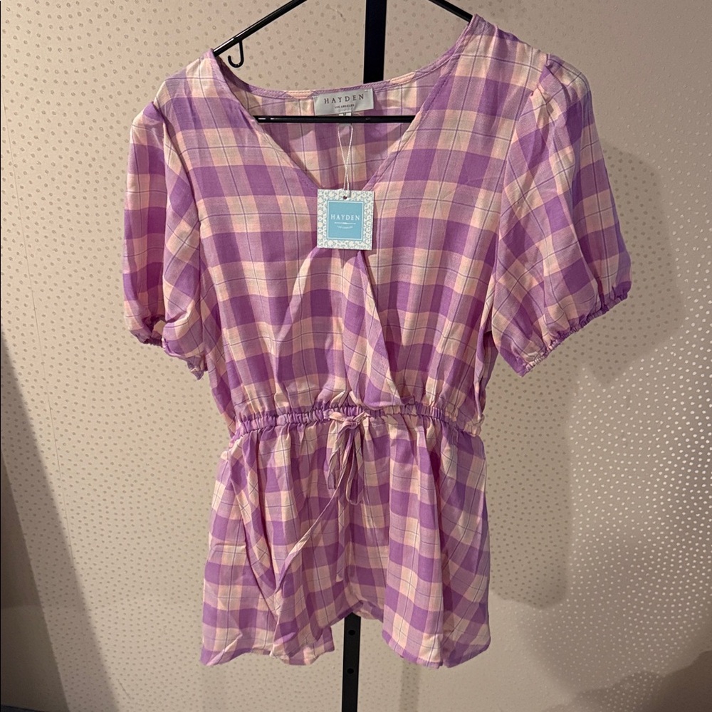 Hayden Lavender and Pink Plaid Blouse